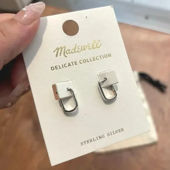 NWT Madewell Demi-Fine Carabiner Hoop Earrings In Silver